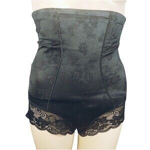 Maidenform Shapewear Girdle Women's L Black French High Cut Lace Back Flap